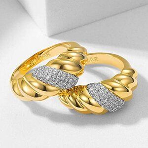 18k Gold Plated Croissant Braided Twisted Signet Chunky Dome Ring Stacking Star